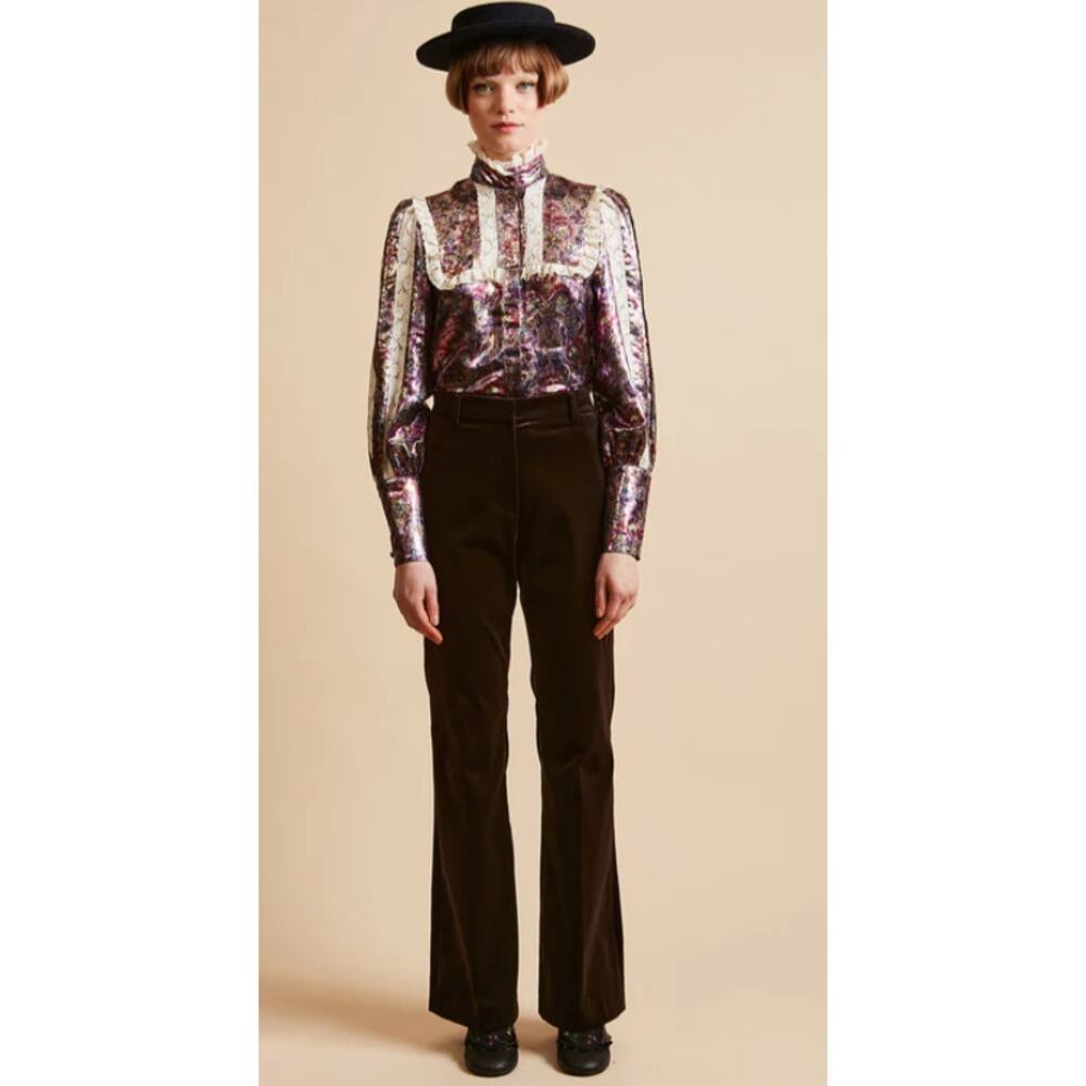 Paul & Joe Burgundy Smooth Cotton Velvet Wide Leg Pants // 40